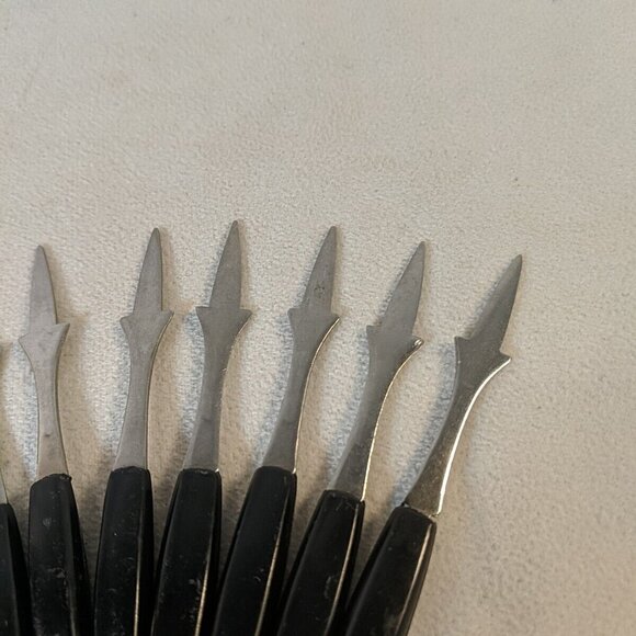 Vintage MCM Cocktail Appetizer Forks 11 Set Stainless Steel Japan Black Plastic - Picture 3 of 6